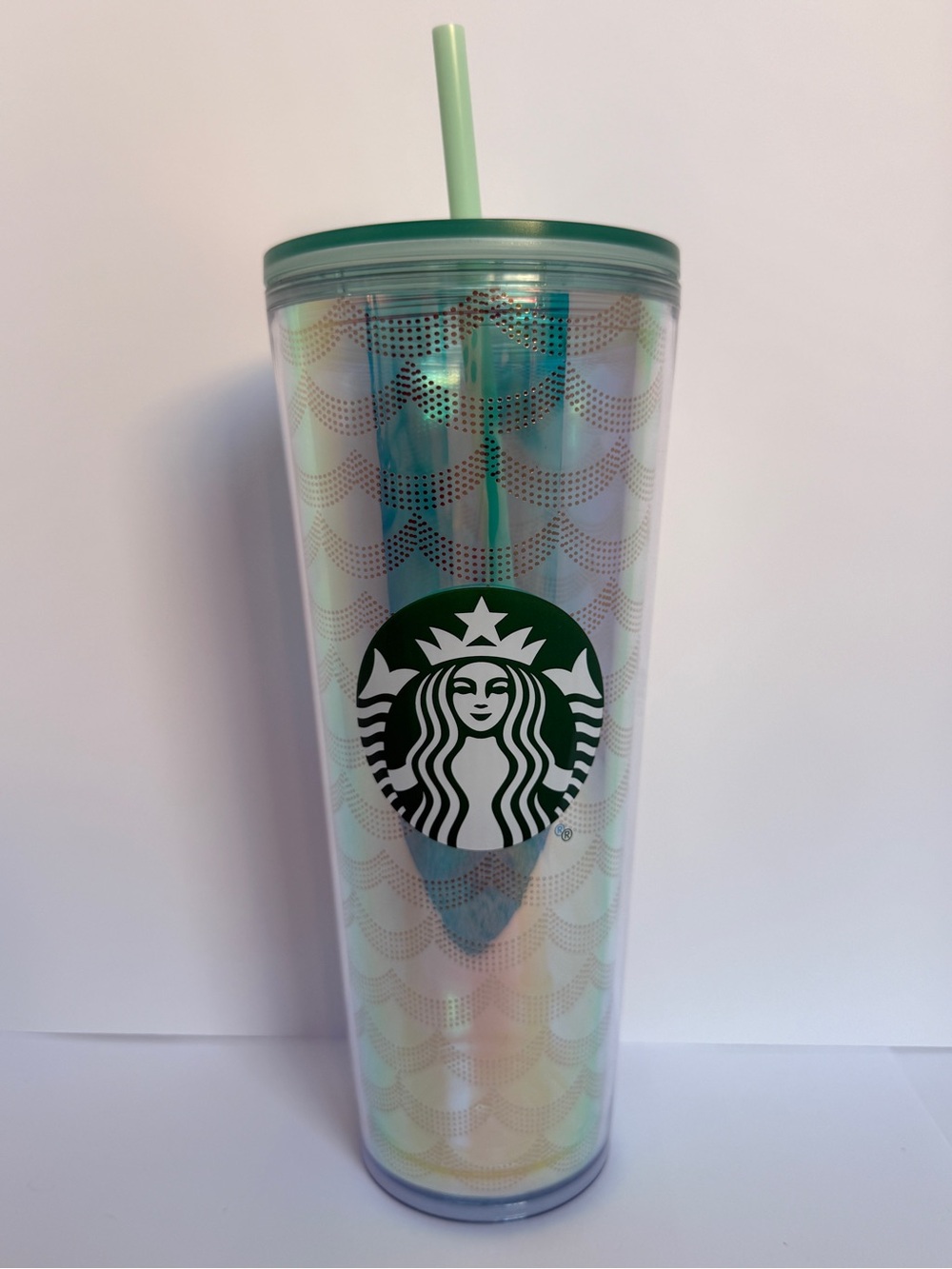 Starbucks Iridescent Green Logo Reusable Cold Cup with Mint Straw
